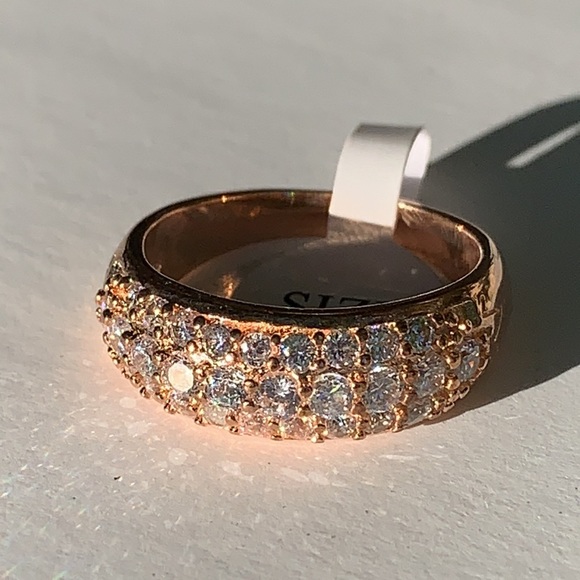 Sterling Silver Rose Gold Plated Cz Ring/ Band - Picture 6 of 7